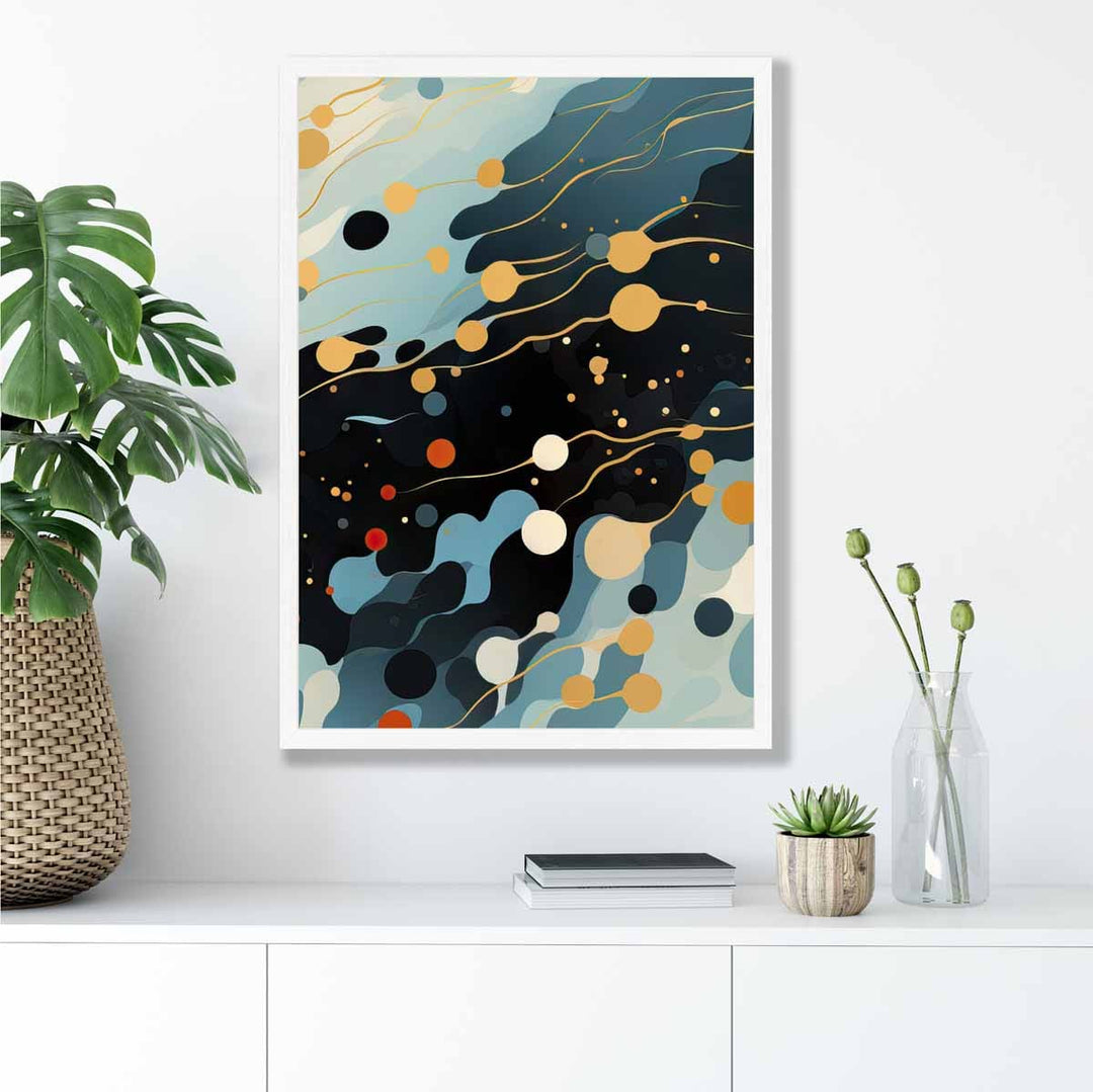Abstrakt flytende kunsttrykk Blå, oransje og rød nr. 3