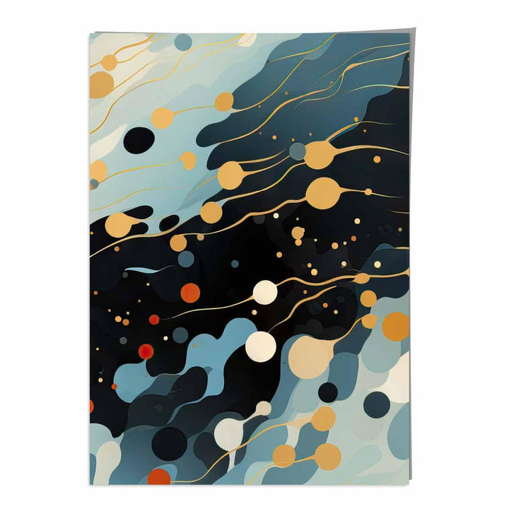 Abstrakt flytende kunsttrykk Blå, oransje og rød nr. 3