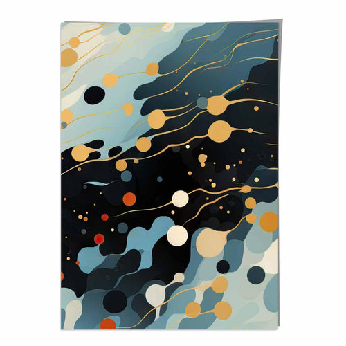 Abstrakt flytende kunsttrykk Blå, oransje og rød nr. 3