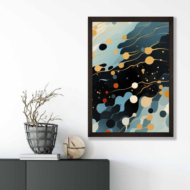 Abstrakt flytende kunsttrykk Blå, oransje og rød nr. 3