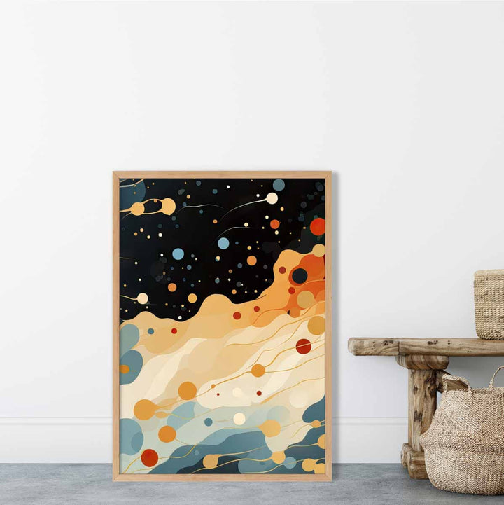 Abstrakt flytende kunsttrykk, blått, oransje og rødt, nr. 4