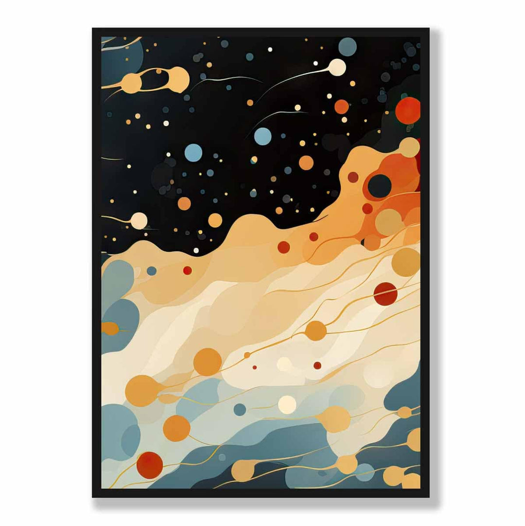 Abstrakt flytende kunsttrykk, blått, oransje og rødt, nr. 4