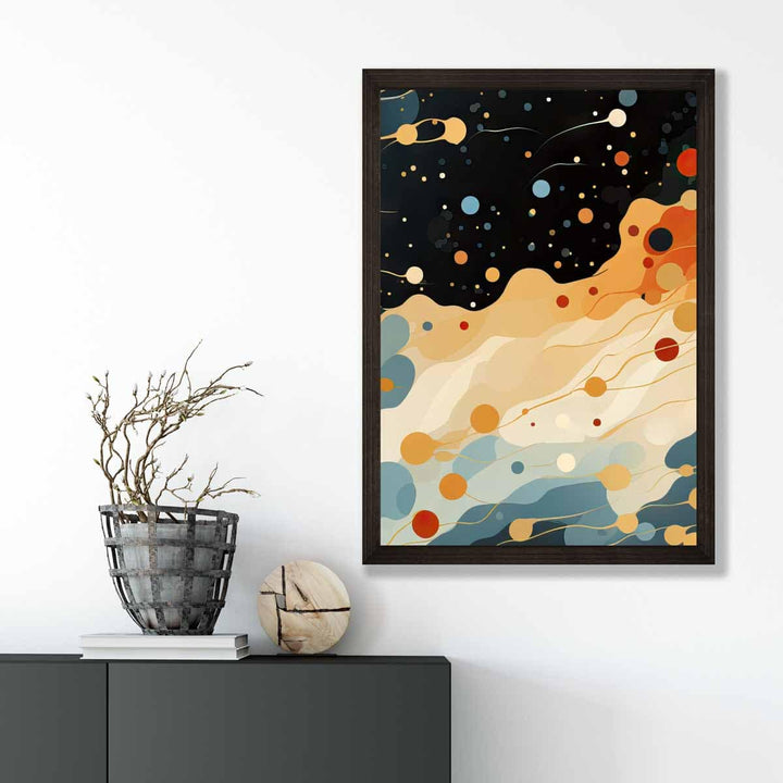 Abstrakt flytende kunsttrykk, blått, oransje og rødt, nr. 4