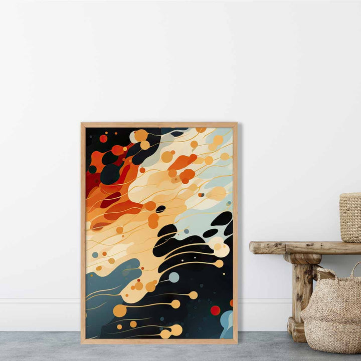 Abstrakt flytende kunsttrykk Blå, oransje og rød nr. 5