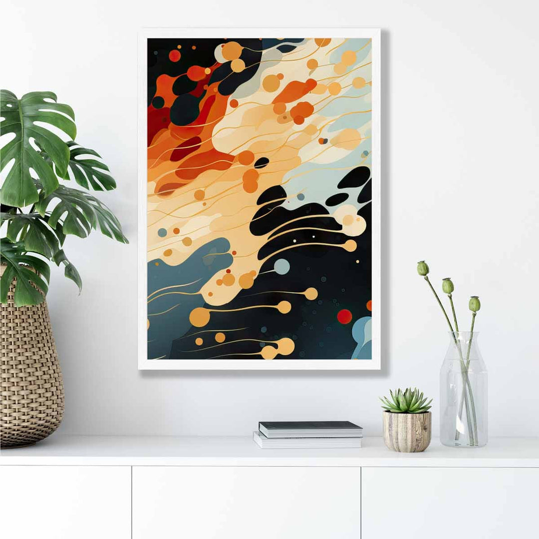 Abstrakt flytende kunsttrykk Blå, oransje og rød nr. 5