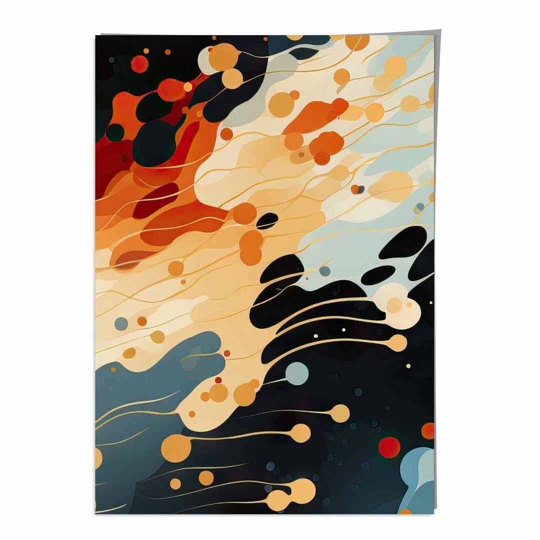 Abstrakt flytende kunsttrykk Blå, oransje og rød nr. 5