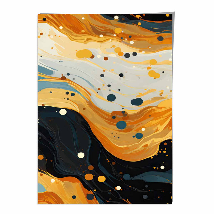 Abstrakt maleri, flytende kunsttrykk, blått, oransje og beige nr. 3