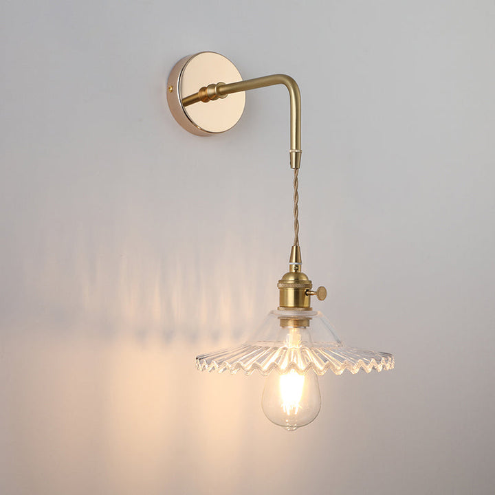 Skjermet Glass Vegglampe Vintage Enkelt Lyspære Sengemontasje Lampe i Gull | Skanto