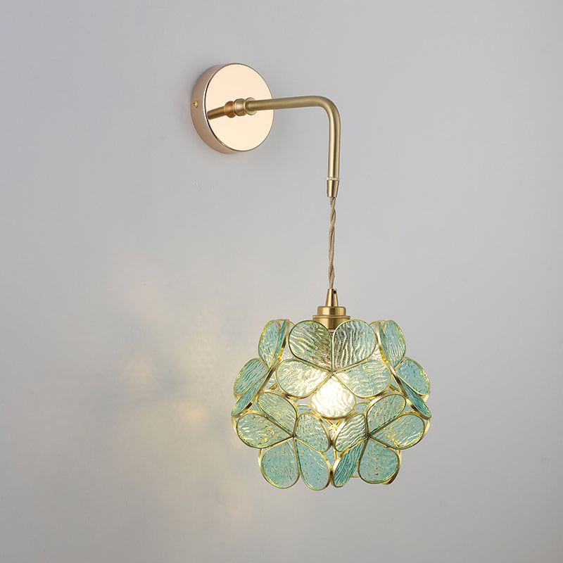 Skjermet Glass Vegglampe Vintage Enkelt Lyspære Sengemontasje Lampe i Gull | Skanto