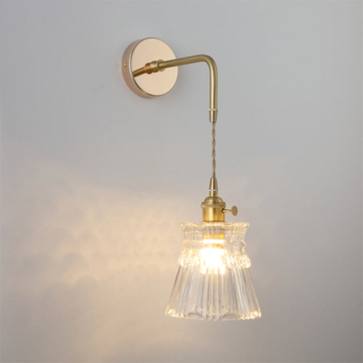 Skjermet Glass Vegglampe Vintage Enkelt Lyspære Sengemontasje Lampe i Gull | Skanto