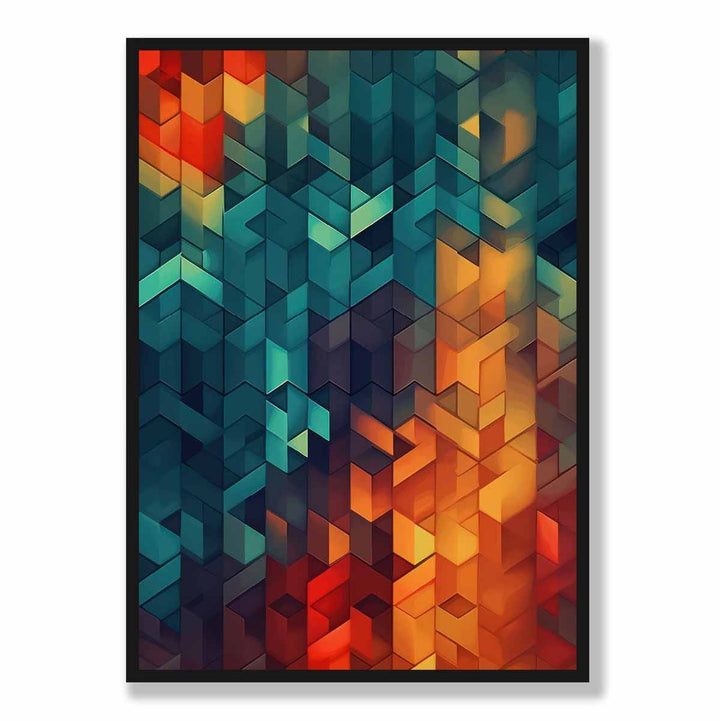 Abstrakt kunsttrykk av geometriske former, blå, oransje og rød nr. 1
