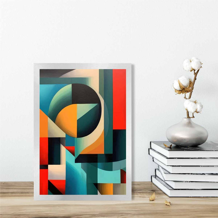 Abstrakt kunsttrykk med fargerike former, blå, rød, oransje nr. 1