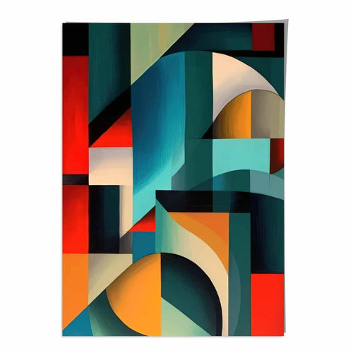 Abstrakt kunsttrykk med fargerike former, blå, rød, oransje nr. 2