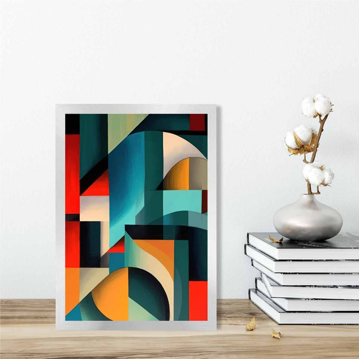 Abstrakt kunsttrykk med fargerike former, blå, rød, oransje nr. 2