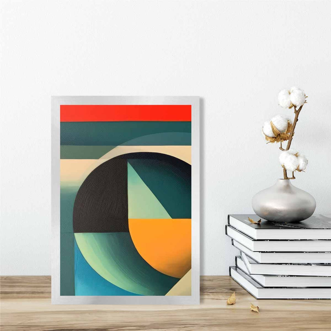 Abstrakt kunsttrykk med fargerike former, blå, rød, oransje, nr. 3