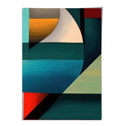 Abstrakt kunsttrykk med fargerike former, blå, rød, oransje, nr. 5