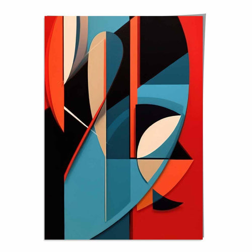 Abstrakt kunsttrykk med fargerike former, blå, rød, beige nr. 1