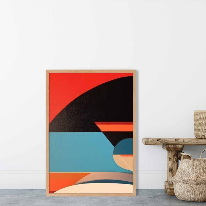 Abstrakt kunsttrykk med fargerike former, blå, rød, beige, nr. 4
