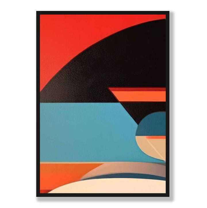 Abstrakt kunsttrykk med fargerike former, blå, rød, beige, nr. 4