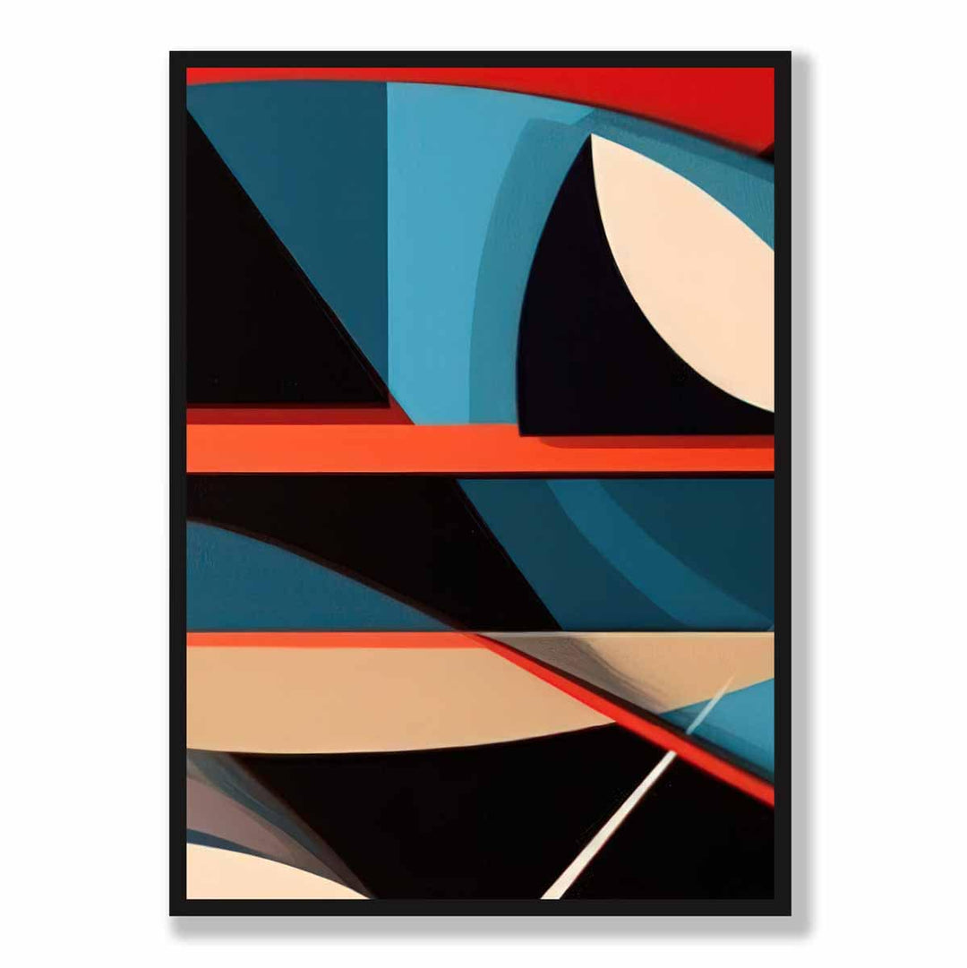 Abstrakt kunsttrykk med fargerike former, blå, rød, beige, nr. 5