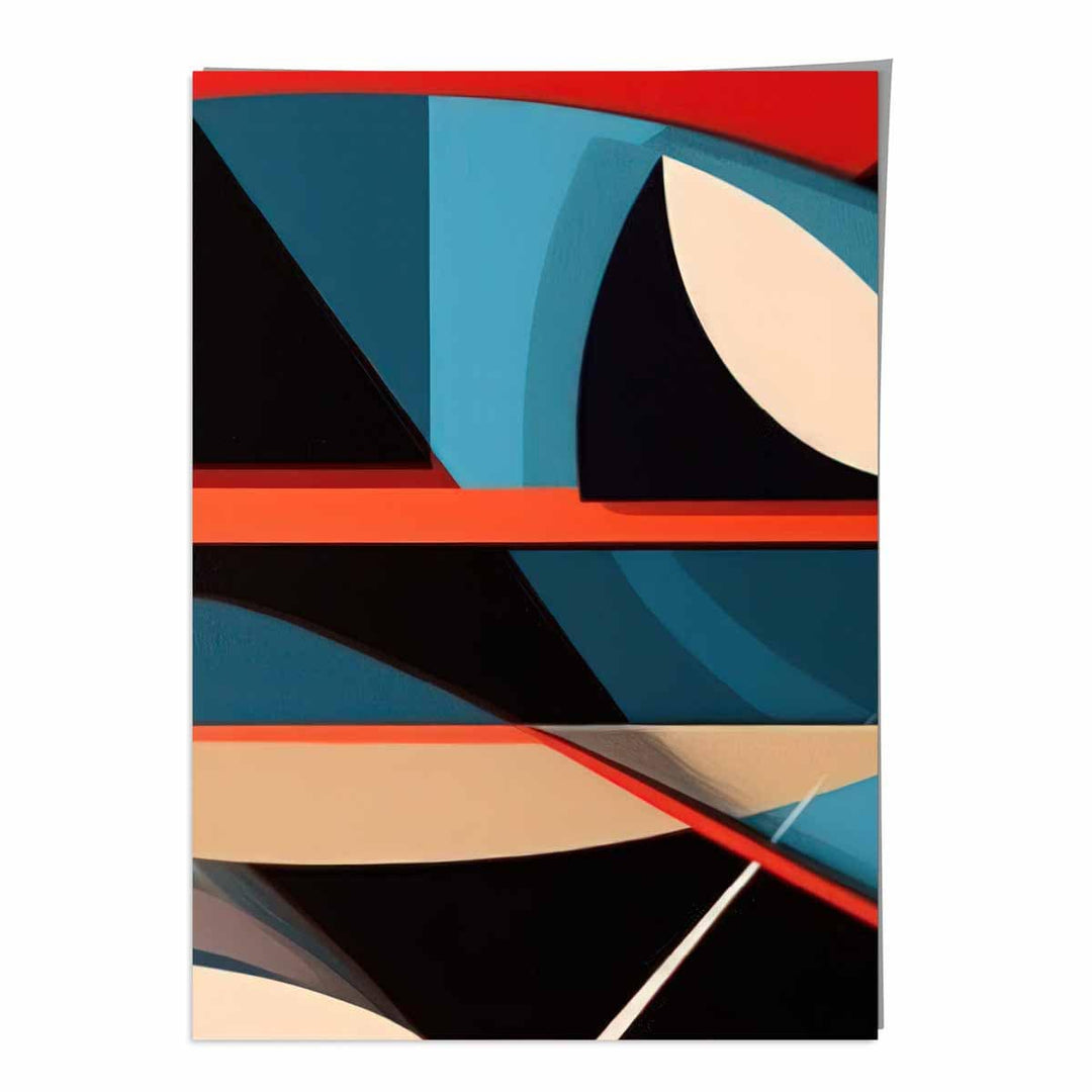 Abstrakt kunsttrykk med fargerike former, blå, rød, beige, nr. 5