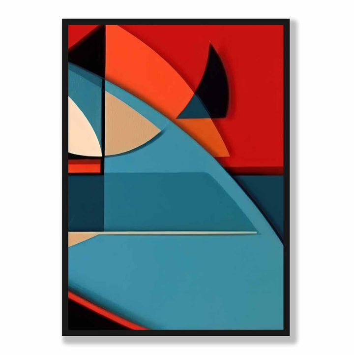 Abstrakt kunsttrykk med fargerike former, blå, rød, beige, nr. 6