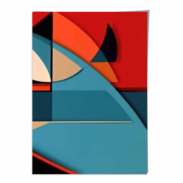 Abstrakt kunsttrykk med fargerike former, blå, rød, beige, nr. 6