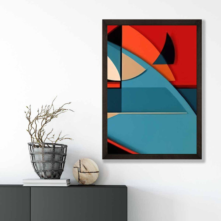 Abstrakt kunsttrykk med fargerike former, blå, rød, beige, nr. 6