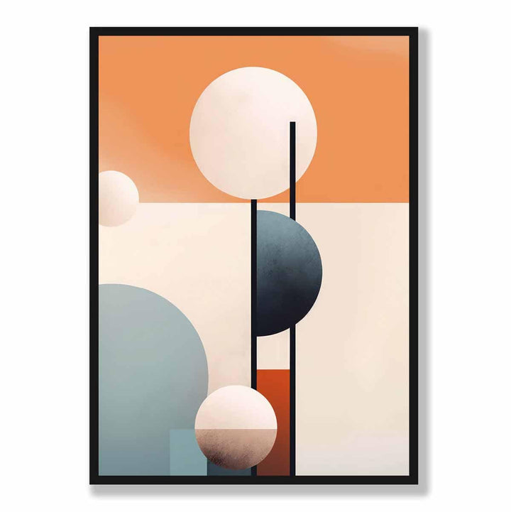 Abstrakte former kunsttrykk marineblå, oransje og beige nr. 1