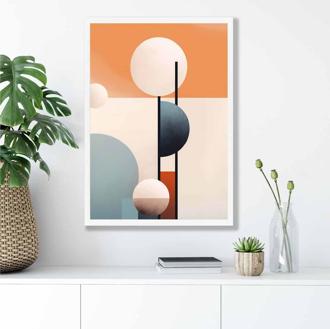 Abstrakte former kunsttrykk marineblå, oransje og beige nr. 1