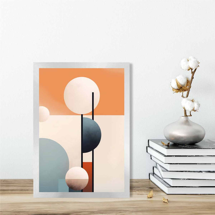 Abstrakte former kunsttrykk marineblå, oransje og beige nr. 1