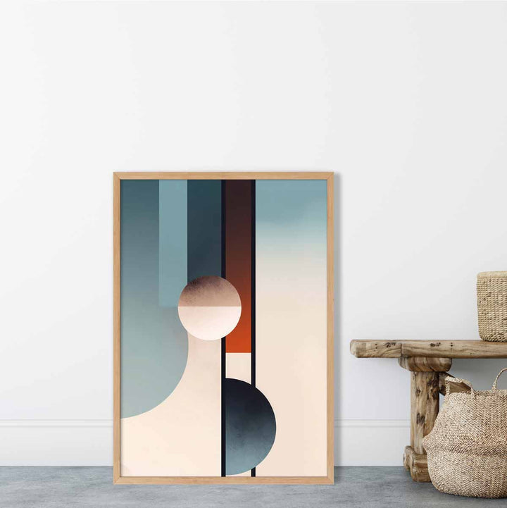 Abstrakte former kunsttrykk marineblå, oransje og beige nr. 2
