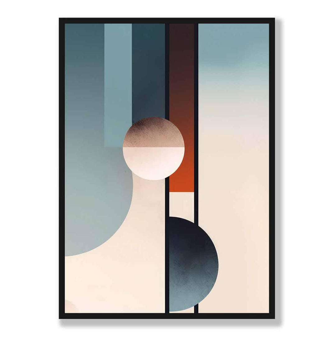 Abstrakte former kunsttrykk marineblå, oransje og beige nr. 2