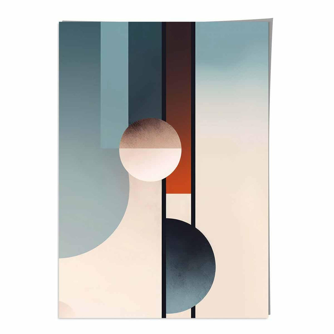 Abstrakte former kunsttrykk marineblå, oransje og beige nr. 2