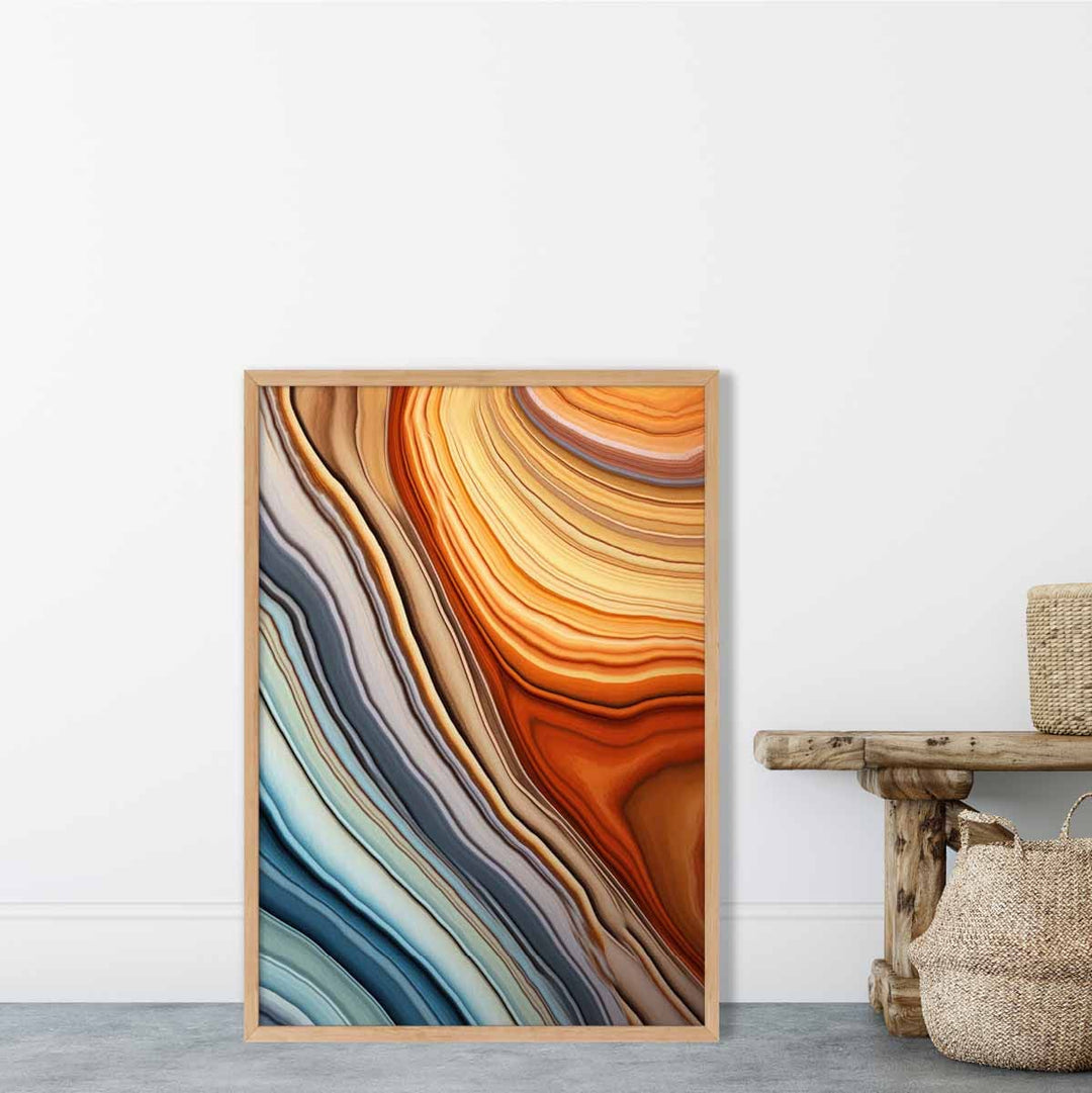 Abstrakt, flytende kunsttrykk i blått og oransje nr. 1