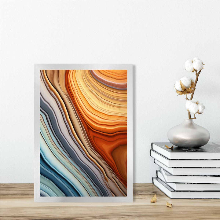 Abstrakt, flytende kunsttrykk i blått og oransje nr. 1