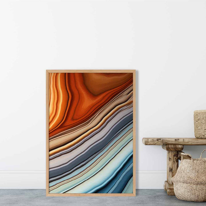 Abstrakt flytende kunsttrykk blått og oransje nr. 3