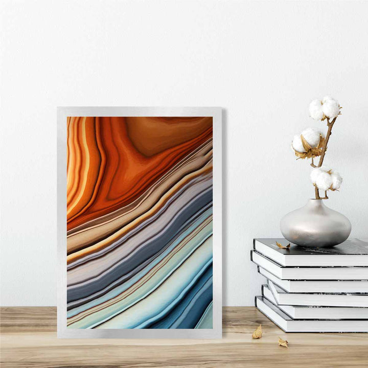 Abstrakt flytende kunsttrykk blått og oransje nr. 3