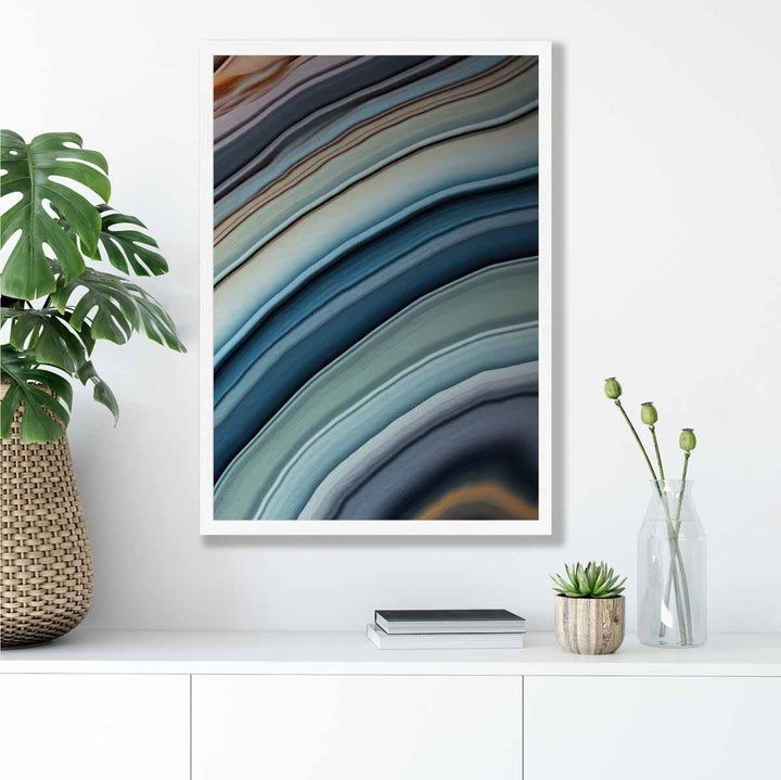 Abstrakt flytende kunsttrykk blått og oransje nr. 6