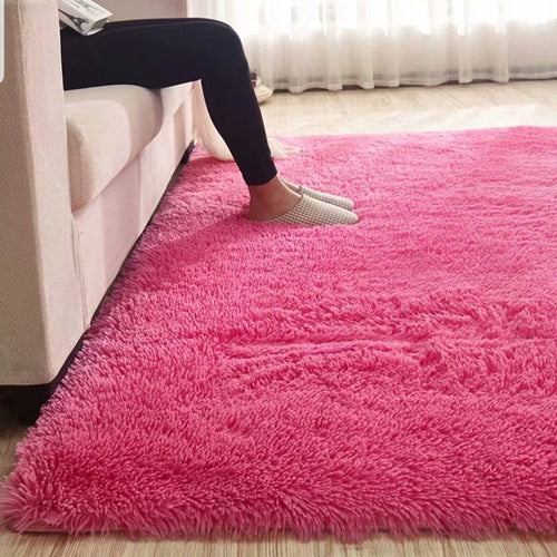 Fluffy, ensfarget lilla teppe, flerfarget fritidsteppe, syntetisk, vaskbart, kjæledyrvennlig, sklisikkert teppe til stuen