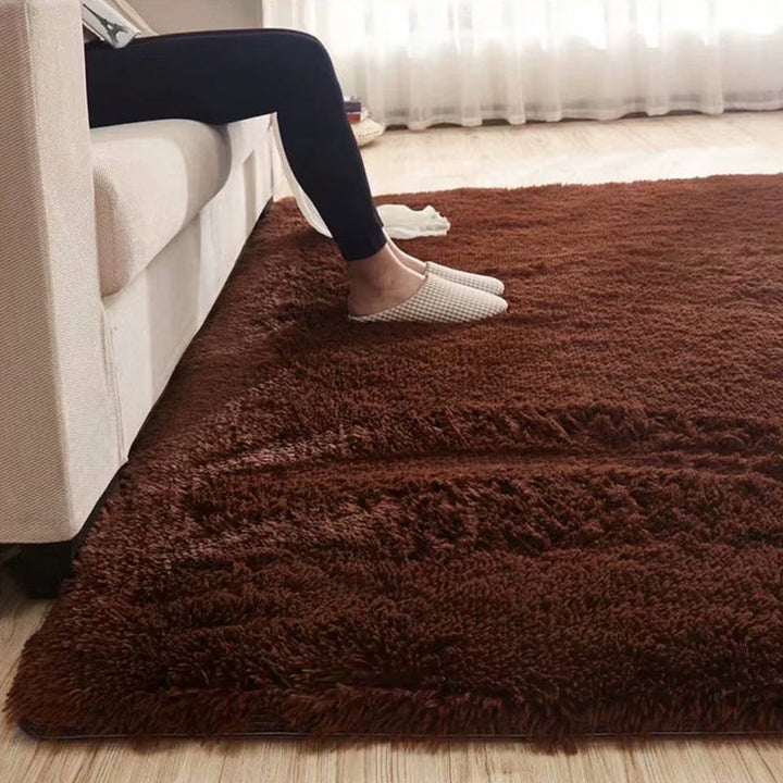 Fluffy, ensfarget lilla teppe, flerfarget fritidsteppe, syntetisk, vaskbart, kjæledyrvennlig, sklisikkert teppe til stuen