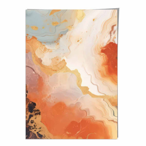 Abstrakt maleri, flytende kunsttrykk, oransje, grått og gull nr. 5
