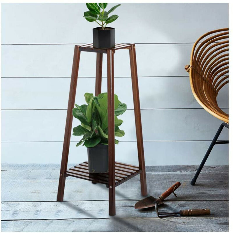 Skanto | 2 Tier Høy Plante Stativ Pottholder Lite Rom Bord Hage Blomsterpotte Brun