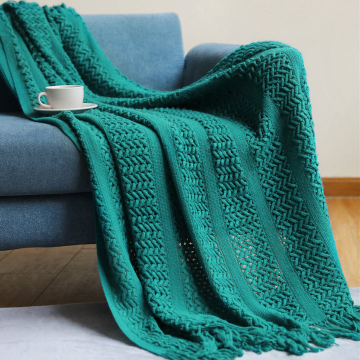 Kvinnenes strikkede teppe med elegante frynser Skanto