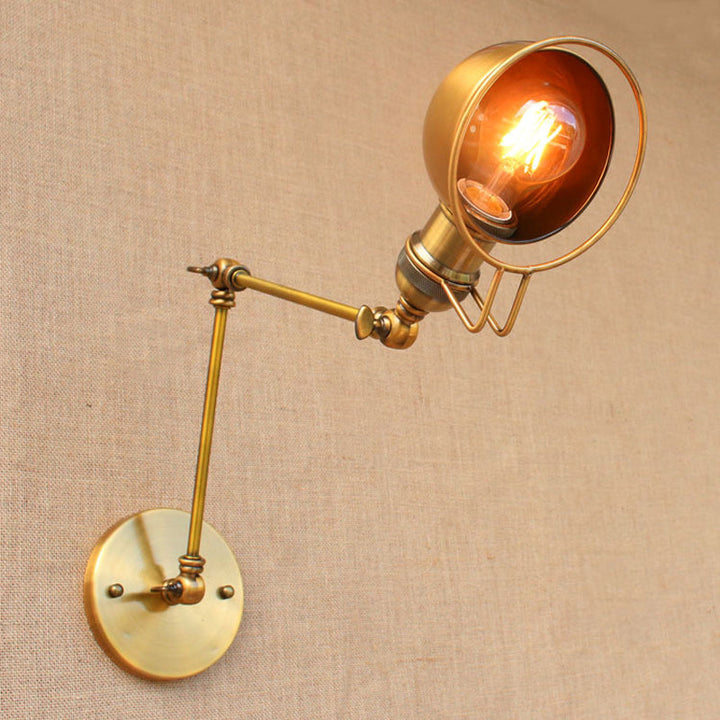 Vintage industriell bollevegglampe, 1 lys, jernvegglampe med svingarm i svart/metall