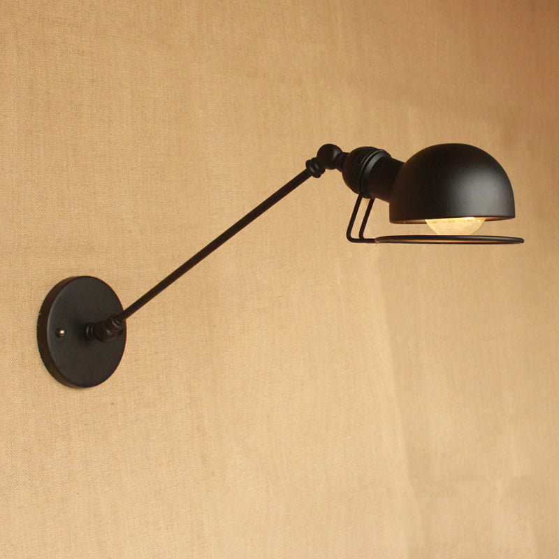 Vintage industriell bollevegglampe, 1 lys, jernvegglampe med svingarm i svart/metall