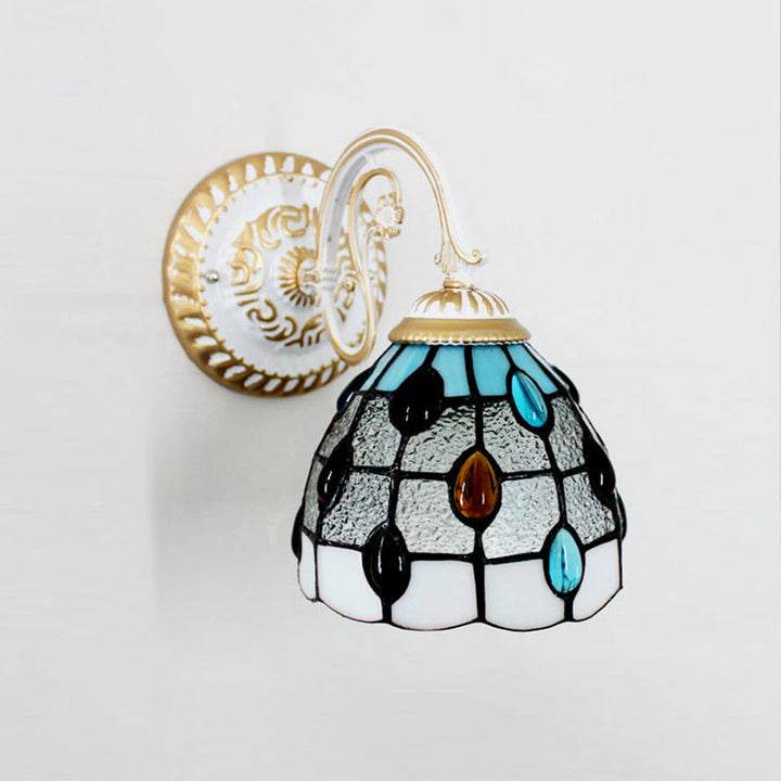 Vegglampe med én skjerm, Tiffany-stil, håndlaget glassvegglampe til stuen