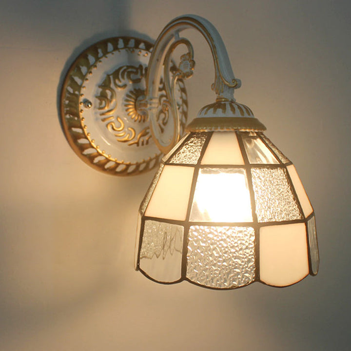Vegglampe med én skjerm, Tiffany-stil, håndlaget glassvegglampe til stuen