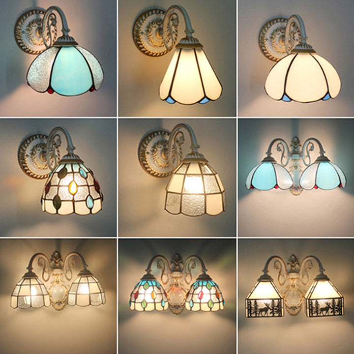 Vegglampe med én skjerm, Tiffany-stil, håndlaget glassvegglampe til stuen
