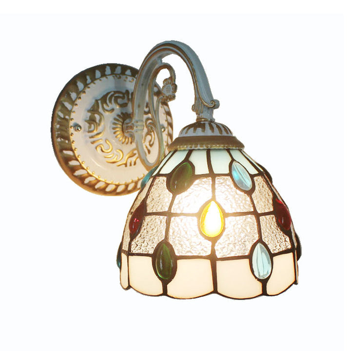 Vegglampe med én skjerm, Tiffany-stil, håndlaget glassvegglampe til stuen